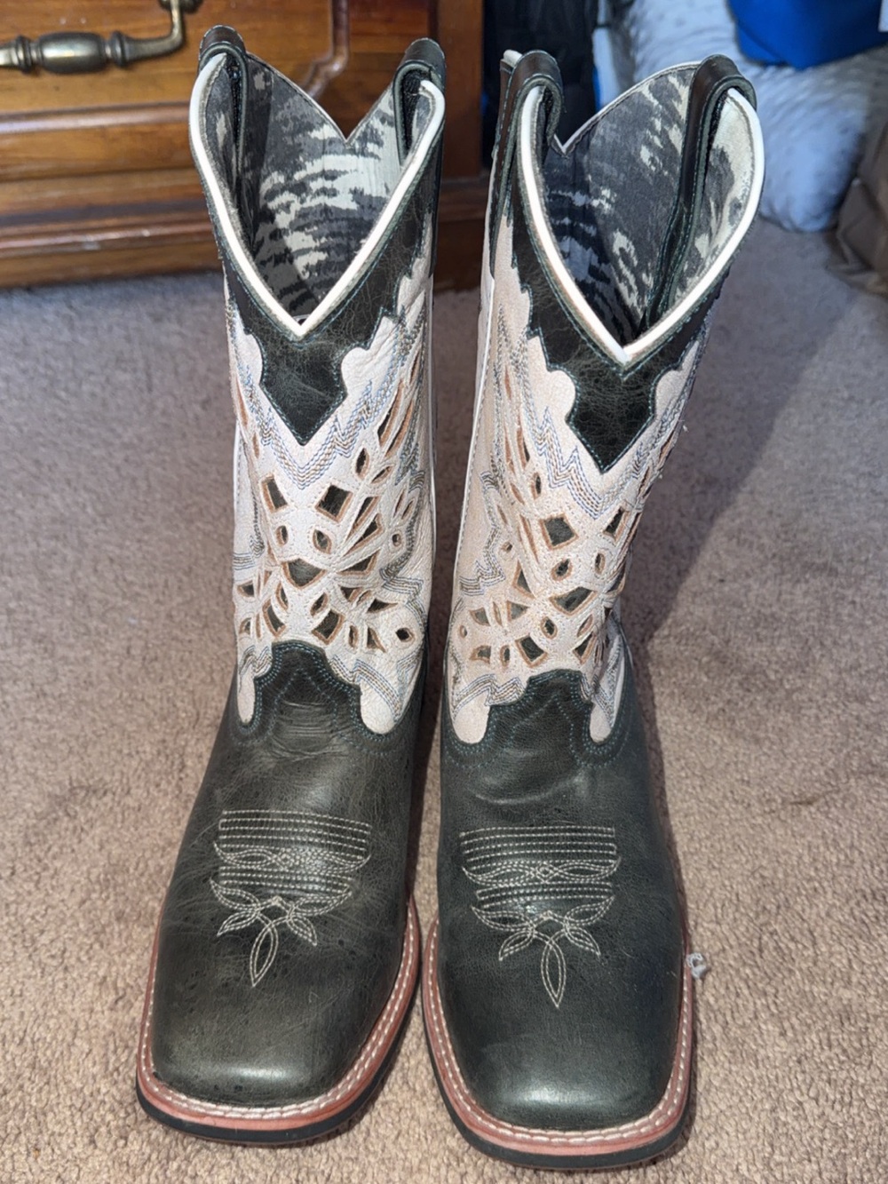 Laredo Black and Cream Cutout Lace-Up Western Boots
